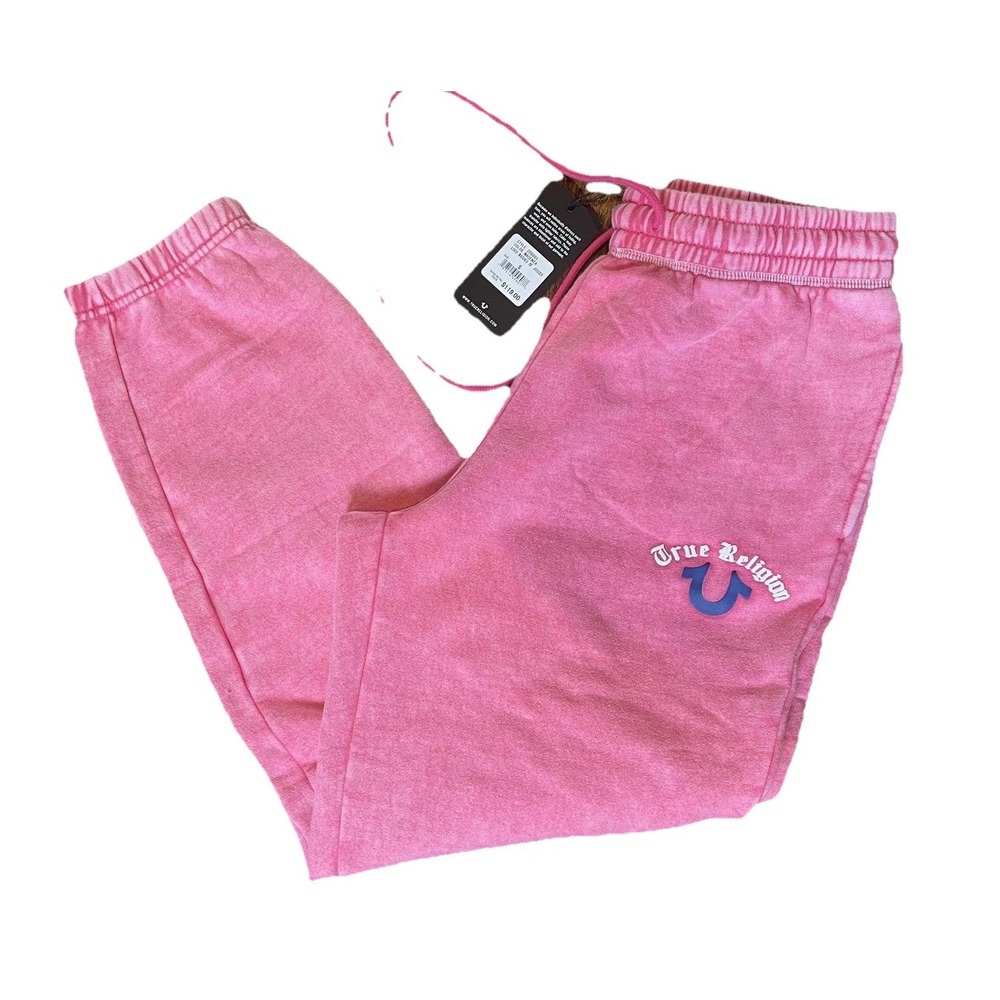 True Religion Sweatpants Womens Small Magenta Logo Washed BF Jogger Drawstring